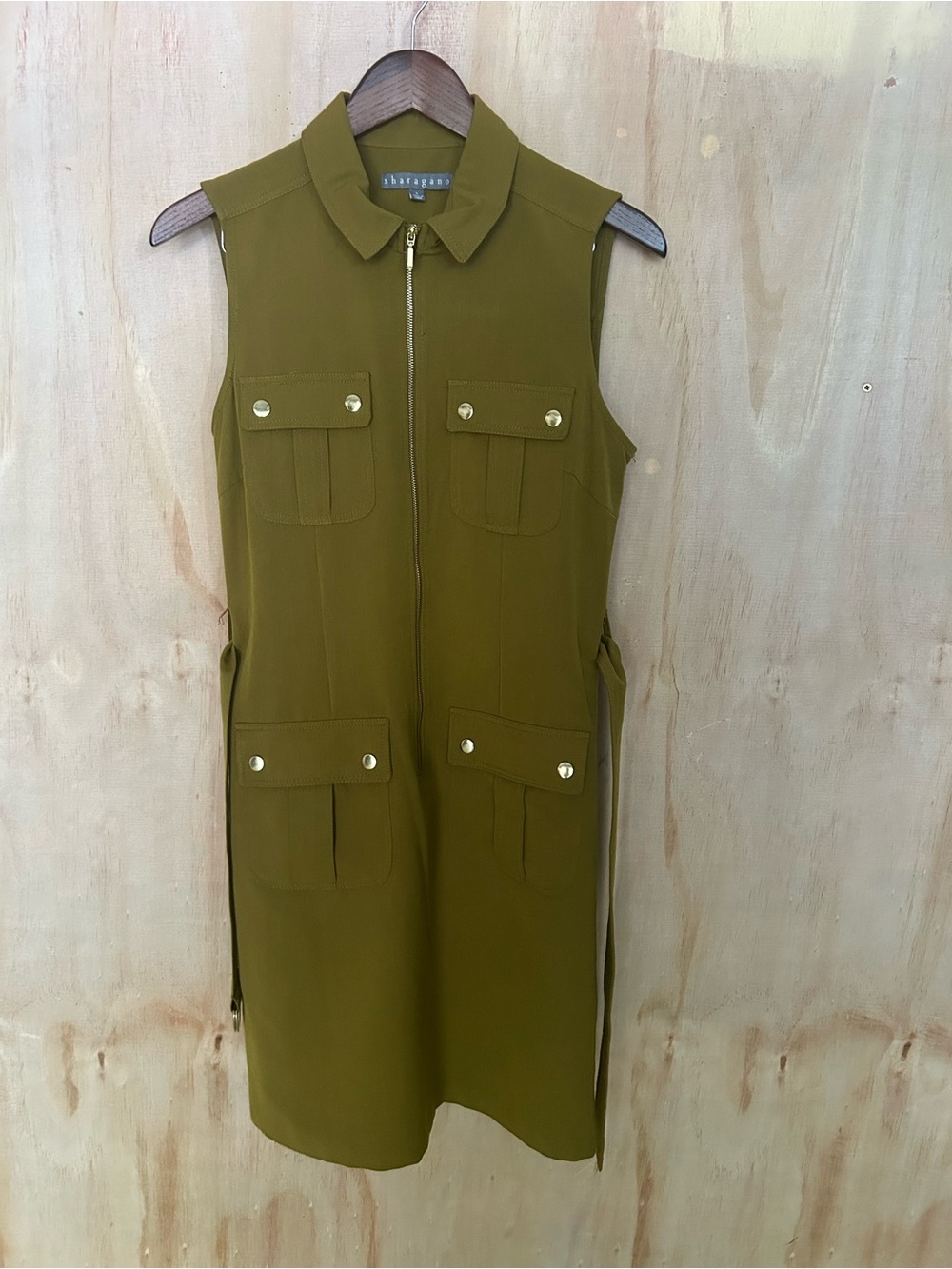 Sharagano Olive Utility Sleeveless Zip Dress